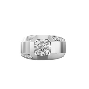 14K Yellow Gold Moissanite Diamond Ring for Men 1.5CT Round Cut Luxury Solitaire Wedding Engagement Ring with <b>Side</b> Stones - Product Image 2