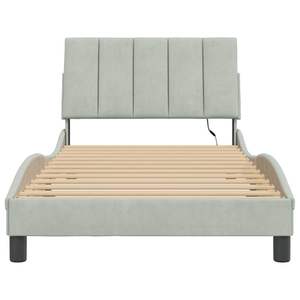 Cadre de lit rembourré en velours gris clair Hanko avec éclairage LED 39,4''x74,8'' sans matelas - Product Image 6