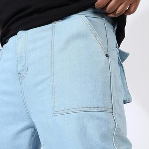 Pantalones Cargo de Mezclilla Azul Claro Ecológicos para Hombre, 100% Algodón, Corte Holgado, Pierna Ancha, Cintura Media, Estilo Casual Hip Hop - Product Image 6
