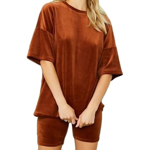 RABUSH SPORTS <b>Brown</b> Drop Shoulder Formal Two-Piece Summer Breathable 100% <b>Wool</b> Velour Men's T-Shirt and Shorts Set - Product Image 1