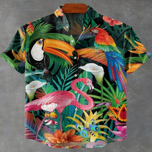 เสื้อเชิ้ตฮาวายชาย แขนสั้น ลายต้นปาล์ม ปกคอพับ ระบายอากาศได้ดี เป็นมิตรกับสิ่งแวดล้อม ผลิตจากโพลีเอสเตอร์/คอตตอนป๊อปลิน เสื้อเชิ้ตฤดูร้อน - Product Image 5