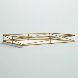 Luxury Gold Decorative <b>Metal</b> <b>Tray</b> for Exclusive Residential CollectionsGeometric Rectangle <b>Metal</b> Decorative <b>Tray</b> Gold Plated - Product Image 1