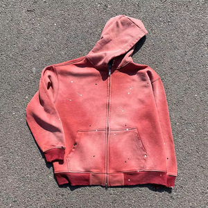 Hoodie de luxe design streetwear en molleton imprimé par pulvérisation, vintage, oversize, délavé à l'acide, effet soleil, vieilli, zippé - Product Image 2