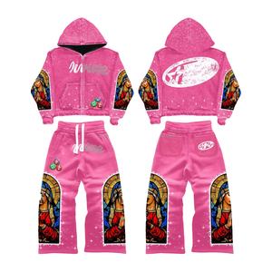 Survêtement en coton 100% vintage lavé, délavé au soleil, avec logo brodé personnalisé, appliqué et strass, pour homme - Product Image 1