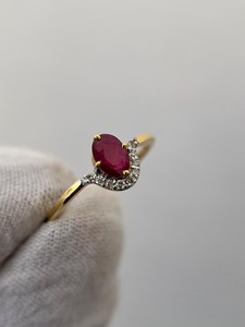 Bague en rubis naturel, argent sterling 925, plaqué or 14 carats, rubis rouge, bague de fiançailles, anniversaire, Art Déco, promesse, mariage - Product Image 4