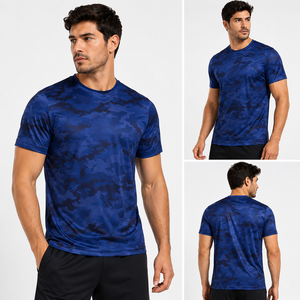 Camiseta de Manga Corta para Hombre, Azul con Letras, Corte Holgado, Secado Rápido, Deportiva, Tejida, 100% Algodón, Cuello Redondo - Product Image 4