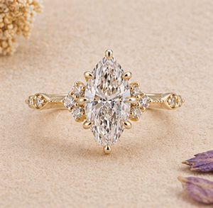 Bague de Fiançailles et de Mariage Vintage en Or 14K/18K avec Diamant Moissanite Taille Marquise et Halo, Style Floral Antique - Product Image 6