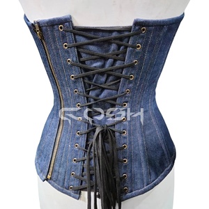 Corset en jean bleu respirant à baleines en acier, grande taille, avec fermeture éclair latérale antique, haute compression pour amincir la taille - Product Image 5