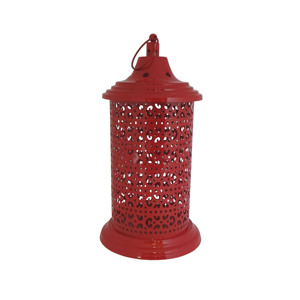 Farol de vela hexagonal marroquí de latón pulido dorado con techo cónico perforado de diamante y puerta con pestillo en la parte superior de la chimenea - Product Image 3