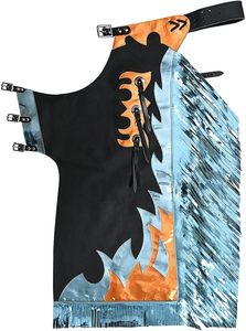 Chaps de cow-boy en cuir véritable pour homme avec motif flamme orange et boucles argentées pour l'équitation - Product Image 3