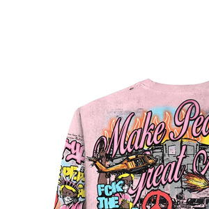 เสื้อยืดแขนยาว Make Peace Great Again สำหรับผู้ชาย ทรงโอเวอร์ไซส์ สตรีทแวร์ พิมพ์ลายผ้าคอตตอนเจอร์ซีย์ คอกลม สีชมพู ลายพิมพ์ด้านหลังพร้อมโลโก้ - Product Image 3