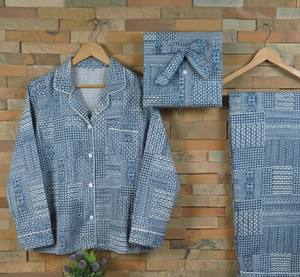 Ensemble de pyjama en coton indigo fait main, imprimé au bloc, pour la détente, les soirées, les vacances et la nuit - Product Image 3