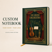 Carnet de notes LABON Custom Grand Orchestra, couverture rigide vert forêt, bordure dorée gaufrée, motif soleil, support pour violoncelle, trompette, bords dorés