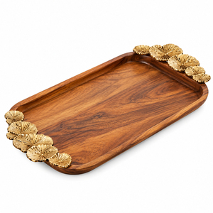 Bandeja de Servir Ovalada de Madera Personalizada al por Mayor con Asas de Ramas de Granada de Latón Antiguo, Plato Decorativo de Lujo para Mesa de Centro - Product Image 2