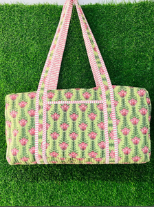 Bolsa de Viaje de Gran Capacidad con Estampado Floral, Bolsa de Lona Acolchada de Algodón para Fin de Semana o Viajes Cortos - Product Image 5