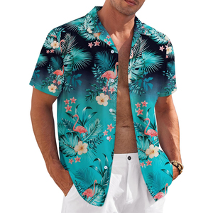 Chemise décontractée en lin et coton pour homme, style tissé d'été, à col boutonné et manches courtes rayées, vente en gros - Product Image 1