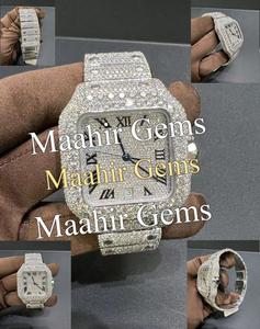 Montre Hip Hop Bicolore en Acier Inoxydable avec Boîtier Carré Sertie de Moissanite VVS1 et Bracelet en Moissanite, Résistance à l'Eau 10 Bar - Product Image 3