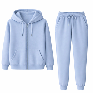 Ensemble de survêtement personnalisé pour femme, respirant, en coton, avec sweat à capuche zippé oversize et pantalon de survêtement, pour le sport et la course - Product Image 1