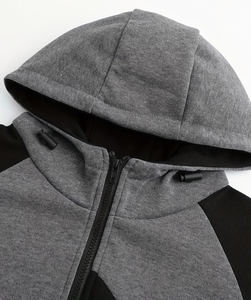 Men's Vintage French Terry Contrast Zipper Long Sleeve Hooded Sweatshirt Jacket Athletic Functional Customizable Autumn - Product Image 4