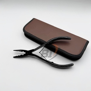 Pince professionnelle en acier inoxydable pour extensions capillaires, pince micro-anneaux avec logo personnalisé, maintien robuste, finition noire brillante et poignée scintillante - Product Image 1