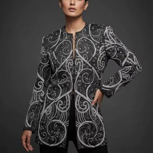 Vestes longues formelles pour femmes, ornées de perles et brodées à la main sur satin duchesse avec doublure en satin, par Zaha International - Product Image 1