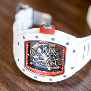 White Tonneau Red Accent Skeleton Men's <b>Watch</b> ETA Automatic Mechanical Sports Wristwatch Carbon Fiber <b>Case</b> Rubber Strap Pointer - Product Image 3