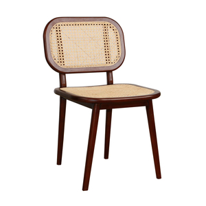 Chaise de salle à manger ronde en bois de mahogany massif et rotin pour la maison, la villa, l'appartement et l'hôtel - Product Image 1