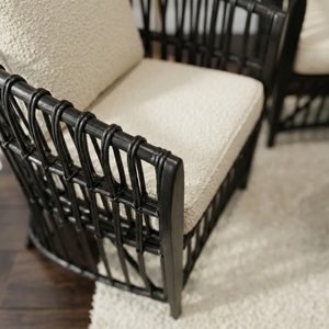 Modern Luxury Black Rattan <b>Dining</b> Chair Outdoor Patio Cushion <b>Armchair</b> Accent Living Room Sustainable Eco-Friendly Waterproof - Product Image 6