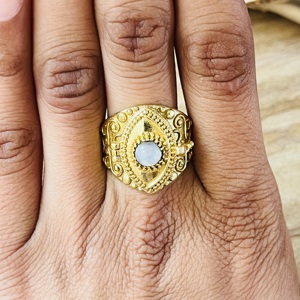 Premium Look Moonstone Brass <b>Ring</b> 18k <b>Gold</b> Plated <b>Cocktail</b> <b>Ring</b> Filigree Vintage Texture Statement <b>Ring</b> Wholesale Handmade <b>Ring</b> - Product Image 4
