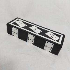 Jeu de dominos de luxe en résine noire et blanche avec boîte de rangement décorative incrustée, jeu de dominos avec boîte de rangement crème - Product Image 4