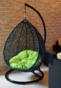 Silla Colgante Tipo Huevo Contemporánea para Exteriores con Mimbre de Ratán PE, Asiento Acolchado, Mueble Resistente para Patio y Jardín para 1 Persona - Product Image 2