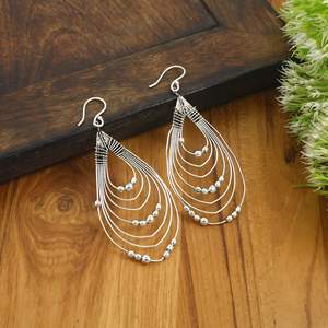 Brass Wire Teardrop Earrings, Gold <b>Silver</b> <b>Beaded</b> Dangle Earrings, Women's Fashion Jewelry Manufacturer - Product Image 3