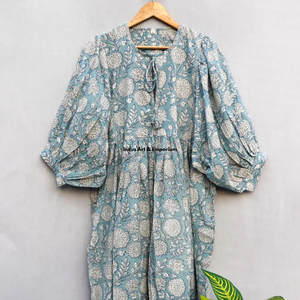 Beautiful floral Cotton Block Printed dress Dress For Casual wear Hand Block Printed Dress - Product Image 2