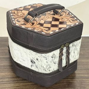 Organizador de Joyas de Cuero Vacuno Auténtico, Estilo Occidental, Hecho a Mano, con Cierre de Cremallera, Caja de Almacenamiento Resistente, Ideal para Viajes, Venta al Por Mayor OEM - Product Image 4