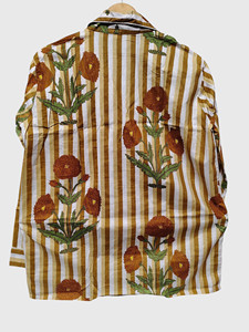 Conjunto de pijama floral a rayas marrones para mujer, top de manga larga con cuello con muescas y pantalones para dormir - Product Image 4