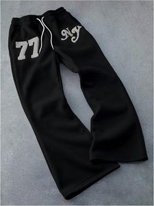 Men's Wide Leg <b>Stacked</b> Sweatpants Y2K Cross Graphic Baggy Flared Sweatpants Workout Gym <b>Jogger</b> Pants - Product Image 3