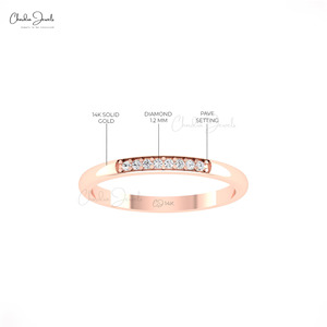 Produits tendance : Bague d'éternité en diamant blanc taille brillant 1,2 mm, clarté I1-I2, avec alliance de mariage en or rose massif 14 carats - Product Image 2