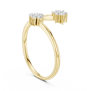 Bague double fleurie en or massif 14K 18K avec diamant de laboratoire taille brillant rond DEF VVS, manchette ouverte, pour anniversaire, OEM ODM Vente en gros - Product Image 4