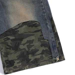 <b>Men's</b> Ripped Denim Bermuda <b>Shorts</b> High Waist Camouflage <b>Patch</b> Street Style Button Fly Woven Cotton - Product Image 6
