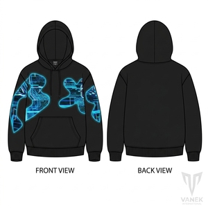 เสื้อฮู้ดผู้ชาย VANEK สีดำ ผ้าฟลีซ พิมพ์ลายวงจรสีนีออนสีน้ำเงิน ทรงปกติ สไตล์สตรีทแวร์รักษ์โลก เหมาะสำหรับใส่ในฤดูใบไม้ผลิ - Product Image 5
