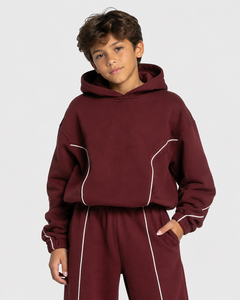 Sweat à capuche décontracté surdimensionné pour garçon, couleur bordeaux avec détails contrastants, en molleton premium - Product Image 1