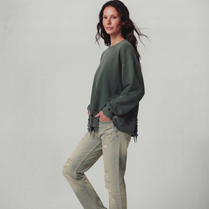 T-shirt oversize pour femme, effet usé, épaules tombantes, style vintage délavé à l'acide, streetwear, manches longues - Product Image 4