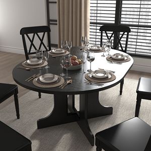 Tavolo da Pranzo Ovale Allungabile 59x43 Pollici per Cucina in Stile Rustico con Base a X Nera e Piano Rimovibile - Product Image 2