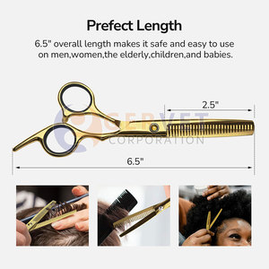 Ensemble de ciseaux de coiffure et de désépaississement professionnels en acier inoxydable japonais AISI 420J2 avec finition plaquée or plasma - Product Image 3