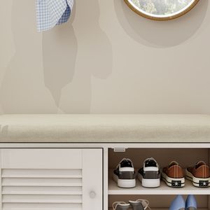 28.74\" White Entryway Shoe <b>Storage</b> Bench with 2 Door Cabinet and Adjustable Shelf <b>Cushioned</b> Shoe Rack - Product Image 4