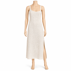 Vestido maxi de algodón negro tejido para mujer con cuello halter y abertura lateral |   Vestido de Fiesta sin Mangas con Tirantes Finos y Cintura Natural - Product Image 1