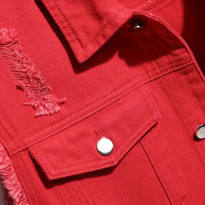 Chaleco vaquero rojo sin mangas, desgastado, informal, de verano, para mujer, de algodón, de color liso, a la moda. - Product Image 3
