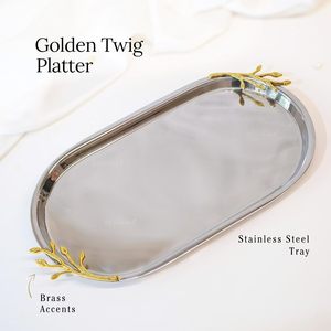 Handmade <b>Silver</b> Plated <b>Mirror</b> Tray with Gold Leaf Branch Design Elegant Decorative Serving Tray for Sweets Dry Fruits Snacks Tea - Product Image 3