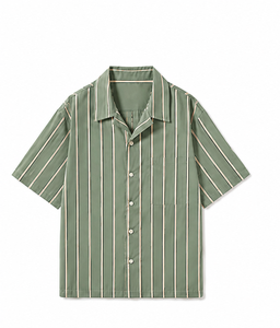 เสื้อเชิ้ตลำลองแขนสั้นลายทางสำหรับผู้ชาย ปกพับได้ ใส่ได้ในฤดูร้อน - Product Image 1