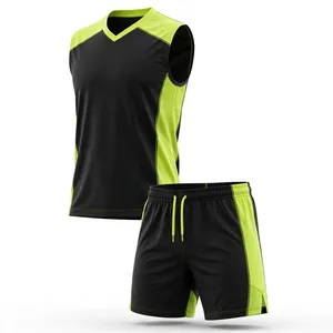 Conjunto Deportivo Unisex Negro y Verde Lima, Camiseta sin Mangas y Pantalones Cortos de Poliéster con Estampado por Sublimación, Ropa Deportiva Transpirable, Uniforme para Adultos - Product Image 5